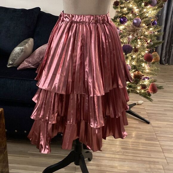 Tanya Taylor Elegant Pink  metallic Tiered Skirt, US8 - Picture 4 of 9